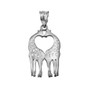 Sterling Silver Open Heart Kissing Giraffes Charm Necklace