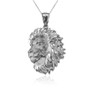 Sterling Silver Lion Face Sparkle Cut Pendant Necklace