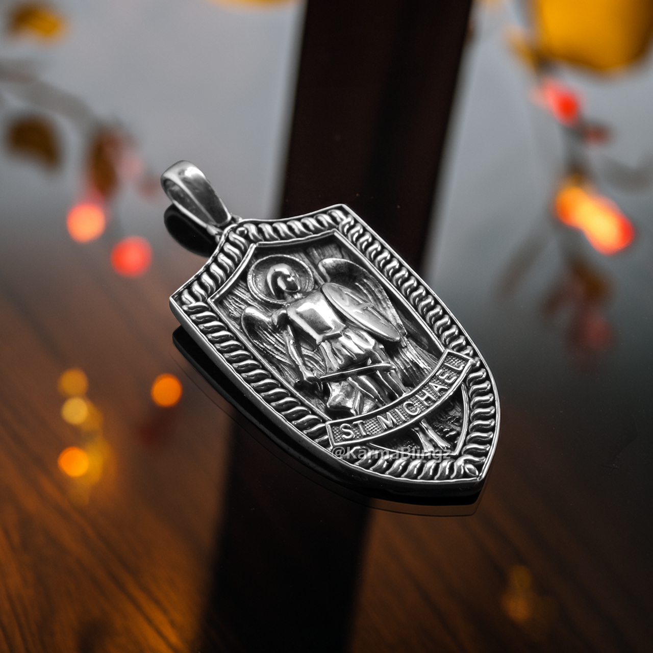 Sterling Silver St. Michael Archangel Shield Pendant Necklace