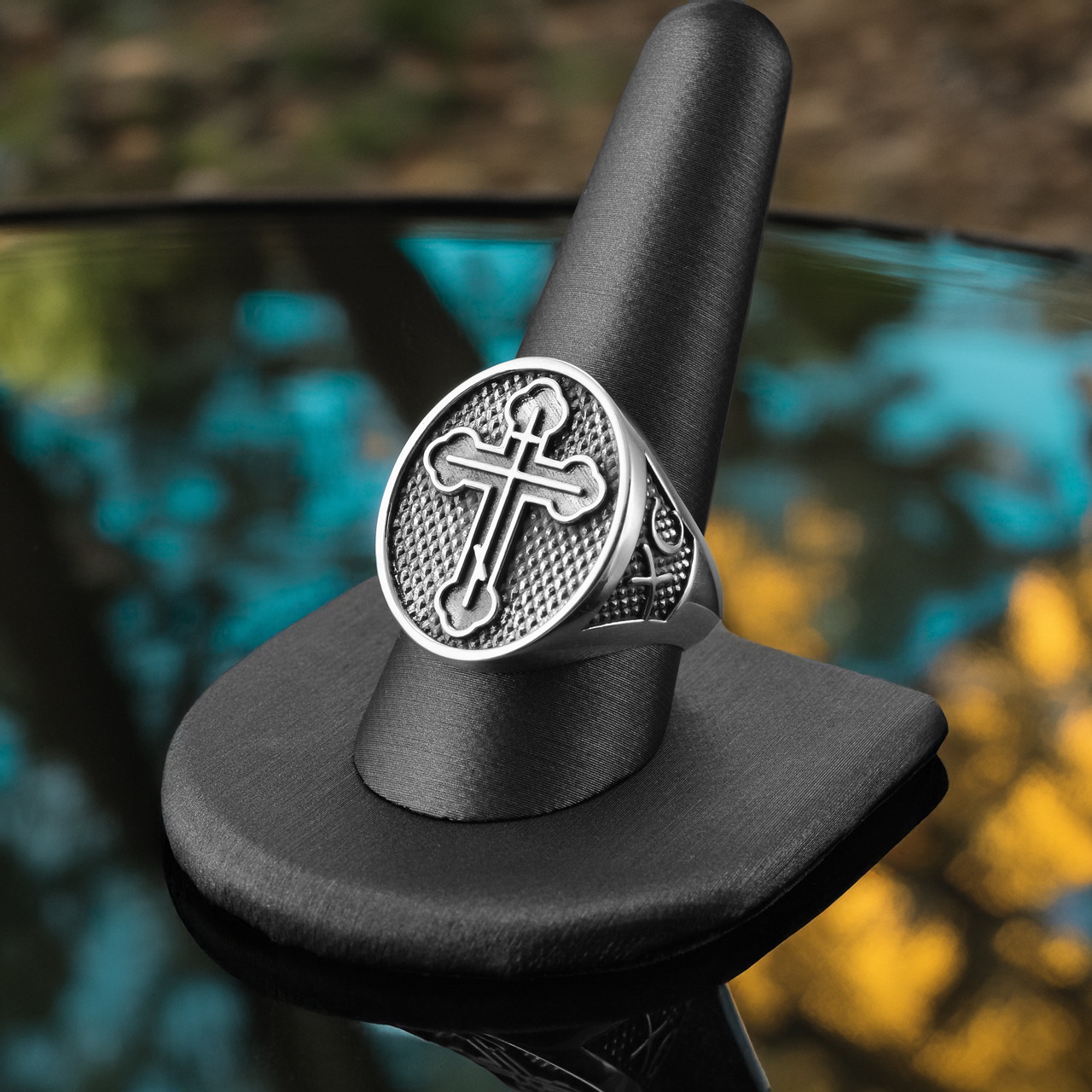Sterling Silver Eastern Orthodox Cross Oval Signet Ring
