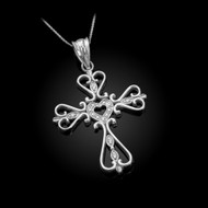 Open Heart CZ Cross Sterling Silver Pendant Necklace