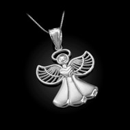 Sterling Silver Filigree Love Angel Pendant Necklace