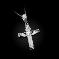 Sterling Silver Irish Claddagh Cross Pendant Necklace