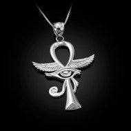 Silver Ankh Eye of Ra Pendant Necklace