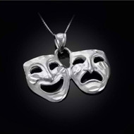 Sterling Silver Comedy And Tragedy Mask Pendant Necklace