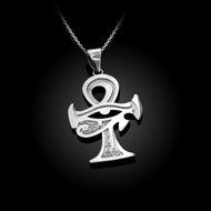 Sterling Silver Egyptian Eye of Horus Ankh Cross Pendant Necklace