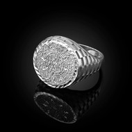 Sterling Silver Aztec Mayan Sun Calendar Sparkle-cut Signet Ring