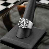 Sterling Silver Masonic Square and Compass Signet Ring Freemason Polished Band