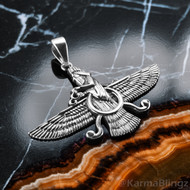 Solid Sterling Silver Oxidized Faravahar Persian Zoroastrian Pendant