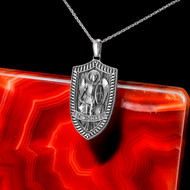 Oxidized Sterling Silver St. Michael Archangel Shield Pendant Necklace