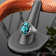 Sterling Silver Ouroboros Tail-Biting Snake African Turquoise Oval Gemstone Ring