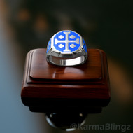 Sterling Silver Enamel Jerusalem Cross Octagon Signet Ring – Color Options