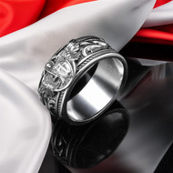 Solid Sterling Silver Oxidized Saint Michael Archangel Ornate Ring Band