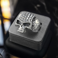Oxidized Sterling Silver Punisher Skull Ring Iced Out CZ Statement Jewelry for Men