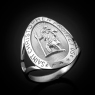 Sterling Silver Saint Christopher Oval Ring