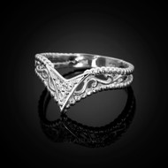 Sterling Silver Filigree Ladies CZ Chevron Ring