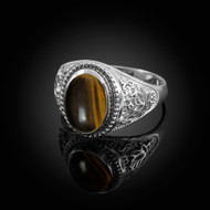 Sterling Silver Lotus Tiger Eye Yoga Statement Ring