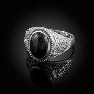 Sterling Silver Black Onyx Yoga Lotus Statement Ring