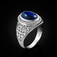 Sterling Silver Jerusalem Cross Lapis Lazuli Statement Ring