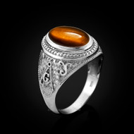 Sterling Silver Masonic Ring with Tiger Eye Gemstone