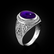 Sterling Silver Masonic Ring with Purple Amethyst Cabochon
