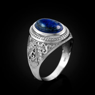 Sterling Silver Masonic Ring with Lapis Lazuli Gemstone