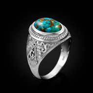 Sterling Silver Masonic Ring with Blue Copper Turquoise