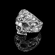 Solid Sterling Silver Skull Head Fleur-de-Lis Biker Ring