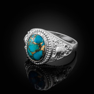 Sterling Silver Skull and Bone Blue Copper Turquoise Statement Ring