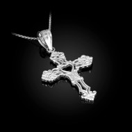 Sterling Silver Open Heart Cross Charm Pendant Necklace