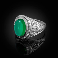 Sterling Silver Ankh Cross Green Onyx Statement Ring