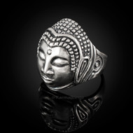 Solid Sterling Silver Buddha Head Tibetan Yoga Mens Ring