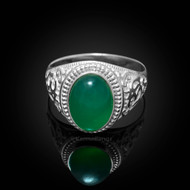 Sterling Silver Om (Aum) Green Onyx Yoga Ring