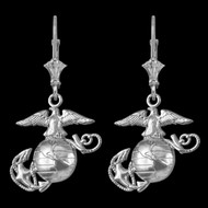 Sterling Silver US Marine Corps Leverback Earrings
