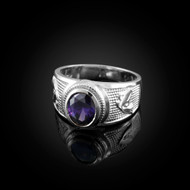 Sterling Silver Aquarius Zodiac Sign February Birthstone Purple CZ Ring