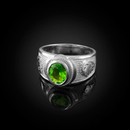 Sterling Silver Leo Zodiac Sign August Birthstone Green CZ Ring