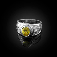 Sterling Silver Scorpio Zodiac Sign November Birthstone Yellow CZ Ring