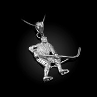 Sterling Silver Ice Hockey Player Pendant Necklace