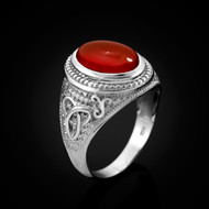 Sterling Silver Celtic Trinity Red Onyx Statement Ring