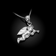 Polished Sterling Silver Trumpeting Angel DC Charm Necklace