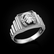 Sterling Silver Lucky horseshoe Square Mens Religious Ring