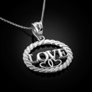 Sterling Silver Love Hearts Round Rope Pendant Necklace