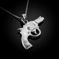 Solid Sterling Silver Revolver Gun Pendant Necklace