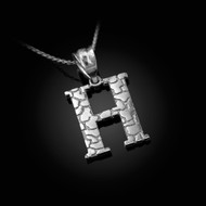 Sterling Silver Nugget Initial Letter "H" Pendant Necklace