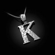 Sterling Silver Nugget Initial Letter "K" Pendant Necklace