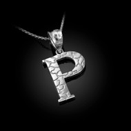 Sterling Silver Nugget Initial Letter "P" Pendant Necklace