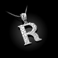 Sterling Silver Nugget Initial Letter "R" Pendant Necklace