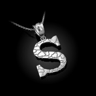 Sterling Silver Nugget Initial Letter "S" Pendant Necklace