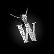 Sterling Silver Nugget Initial Letter "W" Pendant Necklace