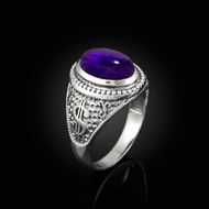 Sterling Silver Cash Money Dollar Sign Purple Amethyst Statement Ring